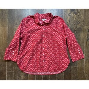 Chico's Long Sleeve Button Up Shirt Women's Size 3 US Size 16 Red Stars Collared